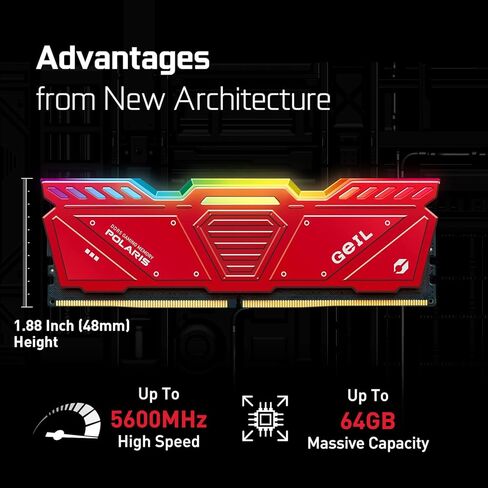 جيل ذاكرة RAM DDR5 RGB من بولاريس، 32GB (16GB×2) 5600MHz 1.1 فولت، متوافقة مع AMD، ذاكرة كمبيوتر مكتبي عالية السرعة DIMM طويلة، انشاء محتوى العاب غامر/وسائط متعددة/بث مباشر عالي الجودة (احمر) in Kuwait
