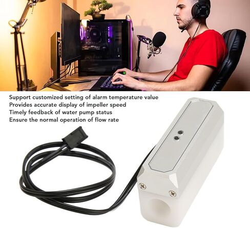G1/4 PC Water Cooling Flow Meter, Water Cooling System Alarm, Digital OLED Display Flowmeter Thermometer Flow Meter for Desktop PC Water Cooler System (Silver Color) in Saudi Arabia