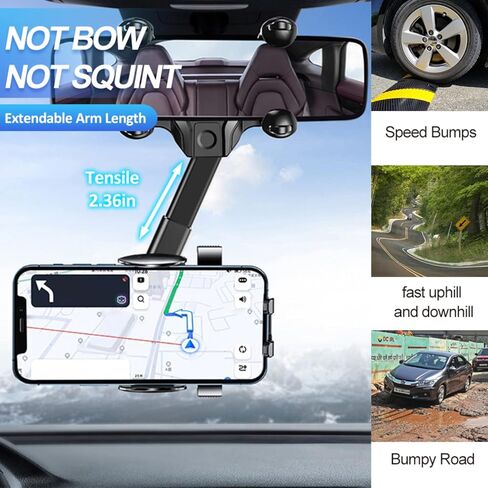 JOCOSA Phone Mount for Car, Small Rear Mirrors Friendly, View Phone Holder, Universal 360° Rotatable and Retractable Adjustable Multifunctional GPS Holder for All Mobile Phones in Kuwait