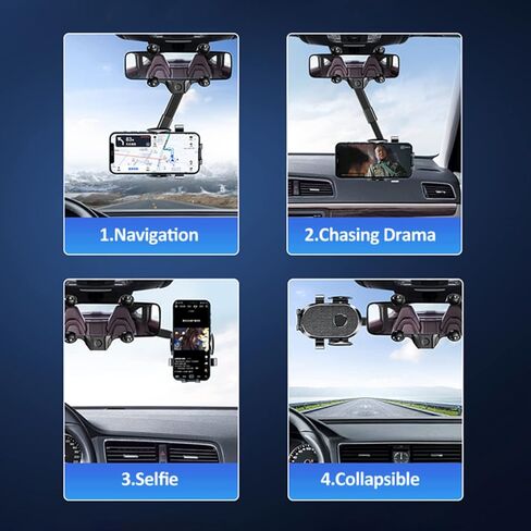 JOCOSA Phone Mount for Car, Small Rear Mirrors Friendly, View Phone Holder, Universal 360° Rotatable and Retractable Adjustable Multifunctional GPS Holder for All Mobile Phones in Kuwait