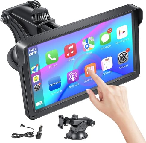 Wireless Apple Carplay Portable Car Stereo and Android Auto,Carplay Screen for Car Radio with Bluetooth Hands-Free,7 Inch Touch Screen with Mirror Link/Voice Control/FM/TF Card/USB/AUX in Kuwait