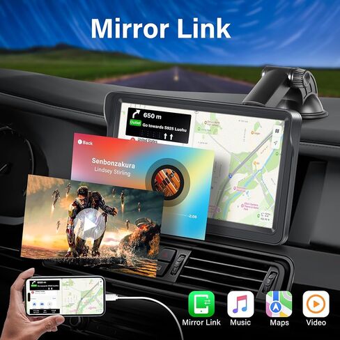 Wireless Apple Carplay Portable Car Stereo and Android Auto,Carplay Screen for Car Radio with Bluetooth Hands-Free,7 Inch Touch Screen with Mirror Link/Voice Control/FM/TF Card/USB/AUX in Kuwait