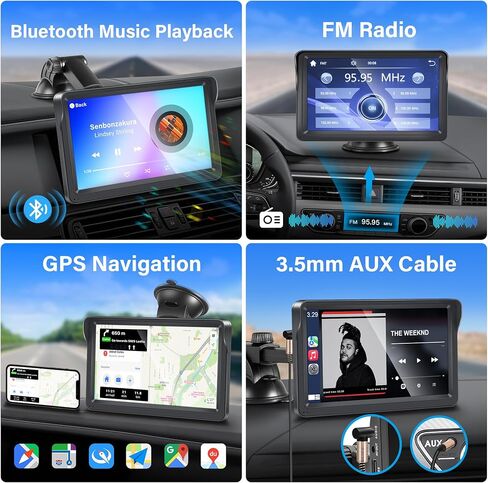 Wireless Apple Carplay Portable Car Stereo and Android Auto,Carplay Screen for Car Radio with Bluetooth Hands-Free,7 Inch Touch Screen with Mirror Link/Voice Control/FM/TF Card/USB/AUX in Kuwait