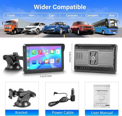 Wireless Apple Carplay Portable Car Stereo and Android Auto,Carplay Screen for Car Radio with Bluetooth Hands-Free,7 Inch Touch Screen with Mirror Link/Voice Control/FM/TF Card/USB/AUX in Kuwait