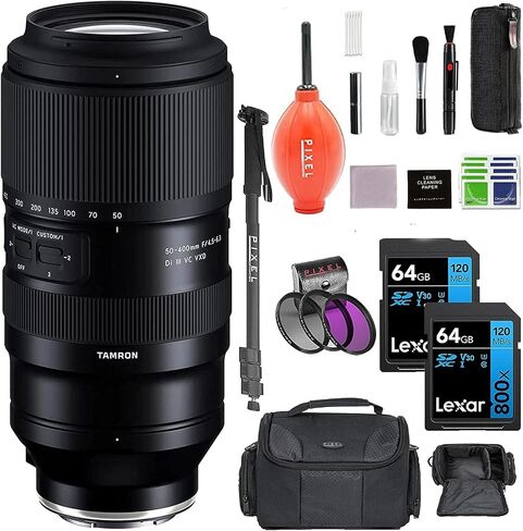 Tamron 50-400mm f/4.5-6.3 Di III VC VXD Lens for Sony E with Advanced Accessory and Travel Bundle | Tamron 6 Year USA Warranty | AFA067S-700 | Tamron 50-400mm Sony E in Saudi Arabia