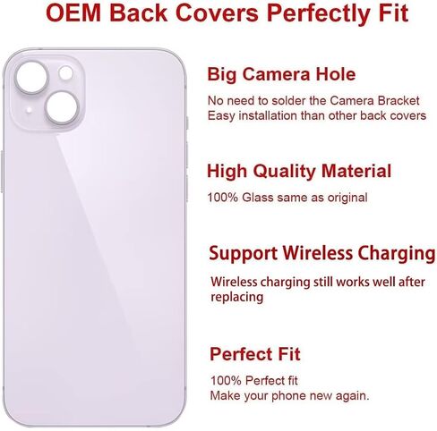 OEM Rear Back Glass Replacement Compatible with iPhone 14 Plus 6.7-inches with Reparing Tool Kit (Midnight Black) in Saudi Arabia