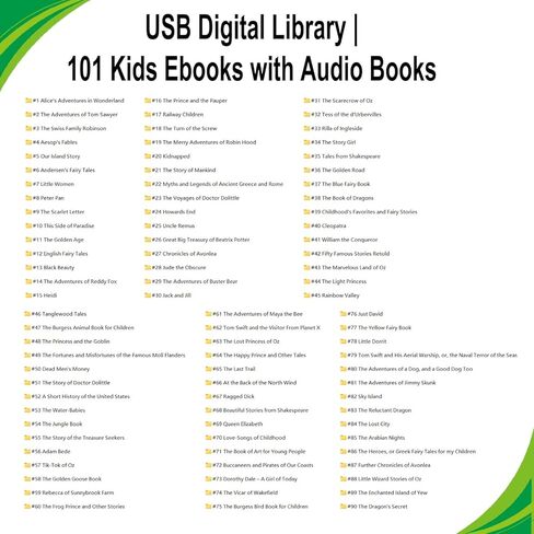 مكتبة USB الرقمية | 101 كتابًا إلكترونيًا للأطفال مع كتب صوتية في محرك أقراص فلاش USB | هدية دودة الكتب الإلكترونية | كتب بصيغة epub | كتب صوتية بصيغة mp3 in Kuwait