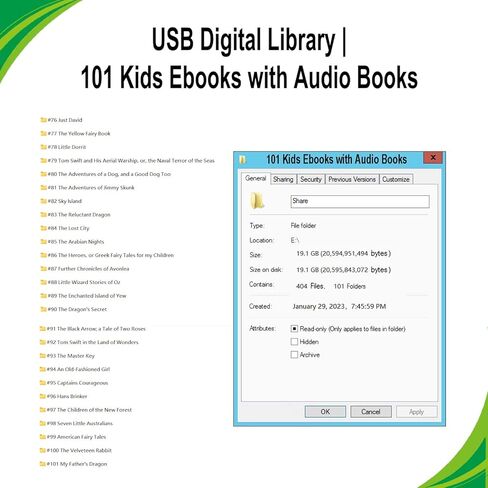 مكتبة USB الرقمية | 101 كتابًا إلكترونيًا للأطفال مع كتب صوتية في محرك أقراص فلاش USB | هدية دودة الكتب الإلكترونية | كتب بصيغة epub | كتب صوتية بصيغة mp3 in Kuwait