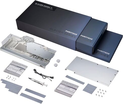 Phanteks (PH-GB3090TiAS_CR01_BP) Glacier G3090Ti ASUS Water Block لـ ASUS ROG Strix/TUF Gaming RTX 3090 Ti، كتلة نحاسية مطلية بالنيكل ، أكريليك ، لوحة غطاء ألومنيوم ، RGB ، كروم in Kuwait