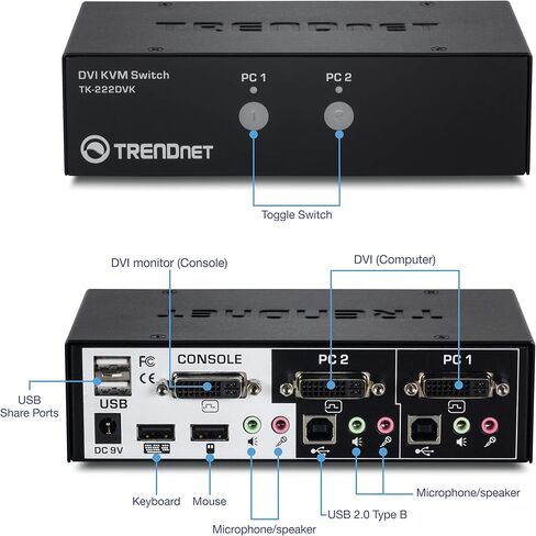 TRENDnet 4-Port DVI KVM Switch with Audio, Manage Four PC's, Hot-Keys, USB 2.0, USB Switch, Metal Housing, Use with a DVID-D Monitor, TK-422DVK in Saudi Arabia