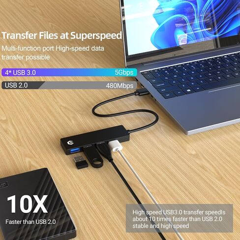 USB 3.0 Hub، TOTU 4-Port USB Hub، محول USB خفيف للغاية، نقل بيانات 5 جيجابت في الثانية لأجهزة الكمبيوتر المحمول، Xbox، محرك فلاش، وحدة التحكم، HDD، الطابعة، الكاميرا، لوحة المفاتيح، الماوس، وما إلى ذلك. in Saudi Arabia