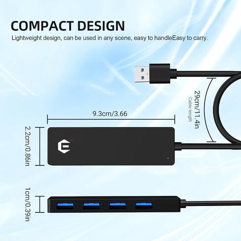 USB 3.0 Hub، TOTU 4-Port USB Hub، محول USB خفيف للغاية، نقل بيانات 5 جيجابت في الثانية لأجهزة الكمبيوتر المحمول، Xbox، محرك فلاش، وحدة التحكم، HDD، الطابعة، الكاميرا، لوحة المفاتيح، الماوس، وما إلى ذلك. in Saudi Arabia