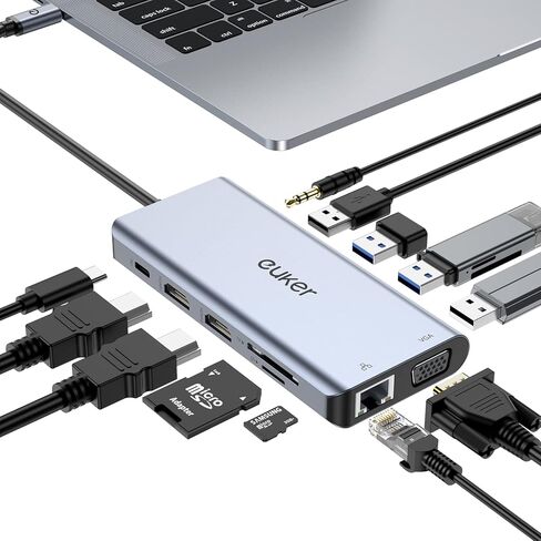 Docking Station Dual Monitor 12 in 1 USB C Hub Multiport Adapter Triple Display 4 USB Ports 2 HDMI VGA Gigabit Ethernet 100W PD TF/SD Audio for MacBook/Dell/HP/Lenovo Lap with Thunderbolt 3/4 in Kuwait