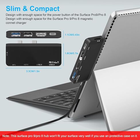 قاعدة شحن سيرفس برو 9، قاعدة شحن سيرفس برو 8 مع منفذ HDMI 4K، USB-C-ثاندربولت 4، USB 3.0 + 2.0، قارئ بطاقات تي اف، موزع ملحقات سيرفس برو 8/9 الى 3 شاشات in Kuwait