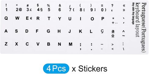 PATIKIL Portuguese Keyboard Layout Stickers, 4 Pack Universal Keyboard Replacement Cover for Notebook Desktop Computer, Black Background White Lettering in Saudi Arabia