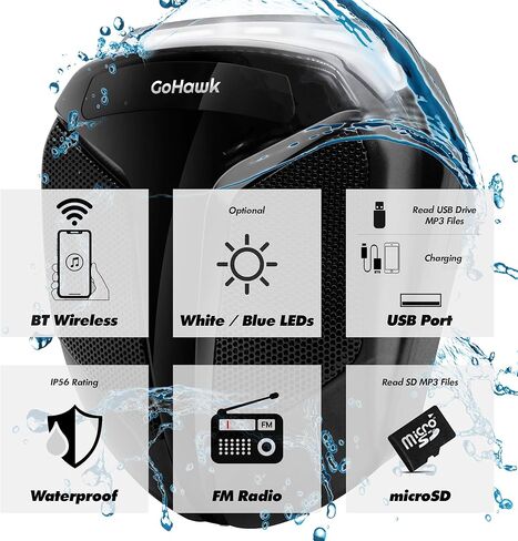 مضخم صوت مدمج GoHawk ATN4 الكل في واحد مقاوم للماء 5 بوصات نطاق كامل بلوتوث ATV RZR UTV مكبرات صوت ستيريو نظام أمبير صوتي، 1.5 إلى 2 بوصة حامل شريط قفص بولاريس 4 عجلات Can-Am راديو FM USB in Kuwait