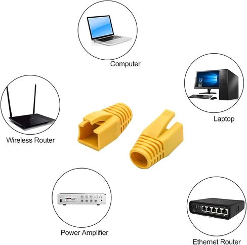 WQAPVHBG RJ45 إيثرنت شبكة كابل تخفيف الضغط التمهيد يناسب CAT6 CAT6E CAT7 CAT7E CAT8، RJ45 اللون مشفر كابل موصل غطاء التوصيل لمختلف قطر كابل LAN مجموعة من 100 متعدد الألوان in Kuwait