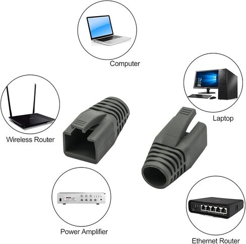 WQAPVHBG RJ45 إيثرنت شبكة كابل تخفيف الضغط التمهيد يناسب CAT6 CAT6E CAT7 CAT7E CAT8، RJ45 اللون مشفر كابل موصل غطاء التوصيل لمختلف قطر كابل LAN مجموعة من 100 متعدد الألوان in Kuwait