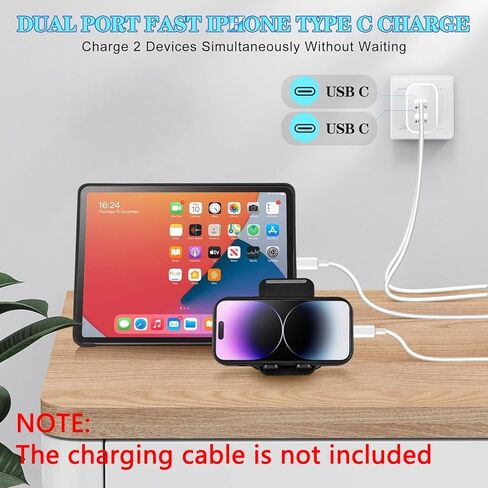 2 حزمة شاحن iPhone 15، [معتمد من MFi] كتلة شاحن USB C سريع بمنفذين، محول طاقة PD مزدوج المنفذ متوافق مع iPhone 15/15 Pro/15 Pro Max/15 Plus/14/13/12/11/Xs ماكس/XR/X، آيباد والمزيد in Kuwait
