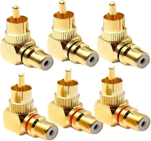 6 قطعة RCA ذكر إلى أنثى محول القابس M/F مطلية بالذهب موصل للصوت التلفزيون 90 درجة RCA محول in Kuwait