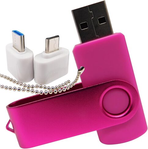 محركات أقراص فلاش USB ذات سعة صغيرة، محركات أقراص إبهامية مع 1 OTG (Micro USB) ومحول واحد من النوع C (USB-C) للهاتف المحمول (وردي 1 جيجابايت) in Kuwait