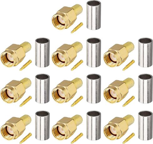 BOOBRIE 10-Pack SMA Crimp Connector SMA Male Crimp Solder Attachment Straight Adapter 50 Ohm Gold Plated for RG58 RG142 LMR195 Coaxial Cable in Saudi Arabia