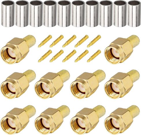BOOBRIE 10-Pack SMA Crimp Connector SMA Male Crimp Solder Attachment Straight Adapter 50 Ohm Gold Plated for RG58 RG142 LMR195 Coaxial Cable in Saudi Arabia