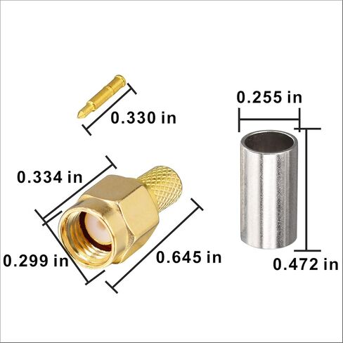 BOOBRIE 10-Pack SMA Crimp Connector SMA Male Crimp Solder Attachment Straight Adapter 50 Ohm Gold Plated for RG58 RG142 LMR195 Coaxial Cable in Saudi Arabia