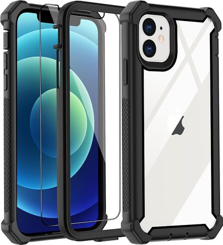 حافظة Aimoll-88 لهاتف iPhone 12، حافظة iPhone 12 Pro، مع واقي شاشة مدمج عالي التحمل للحماية من السقوط، غطاء هاتف واقٍ مقاوم للصدمات والغبار لهاتف Apple iPhone 12/12 Pro (أسود/برتقالي) in Kuwait