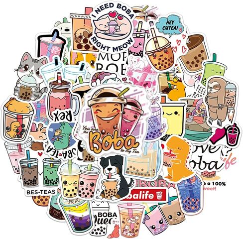 50 قطعة من ملصقات بوبا اللطيفة للأطفال والبنات المراهقات، ملصقات زجاجة مياه كاواي بوبا، ديكورات حفلات بوبا مقاومة للماء in Kuwait