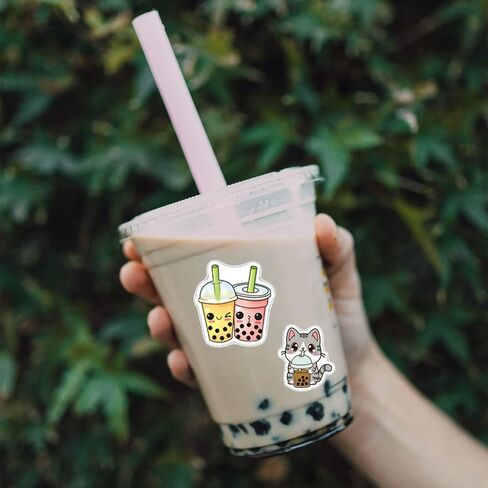 50 قطعة من ملصقات بوبا اللطيفة للأطفال والبنات المراهقات، ملصقات زجاجة مياه كاواي بوبا، ديكورات حفلات بوبا مقاومة للماء in Kuwait