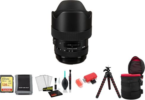 عدسة سيجما 14-24 ملم f/2.8 DG HSM Art لكاميرا Canon EF 212954 مع بطاقة ذاكرة 128 جيجا + حامل ثلاثي + مجموعة مرشح والمزيد in Kuwait