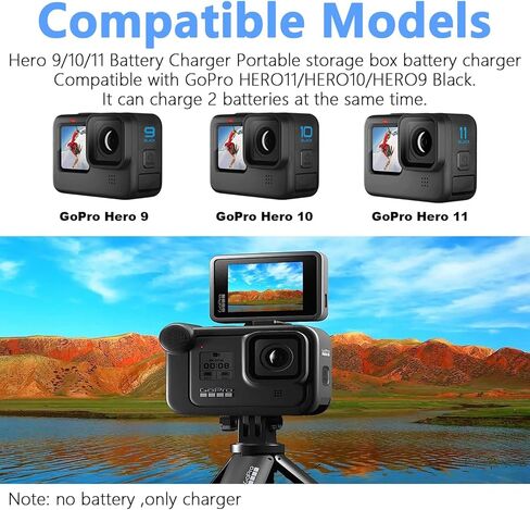 شاحن بطارية Hero 9 10 11 شاحن بطارية مزدوج للسيارة متوافق مع Gopro Hero 11/10/9 USB شاحن سريع وقابس شاحن أمريكي in Kuwait