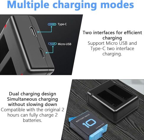 شاحن بطارية Hero 9 10 11 شاحن بطارية مزدوج للسيارة متوافق مع Gopro Hero 11/10/9 USB شاحن سريع وقابس شاحن أمريكي in Kuwait