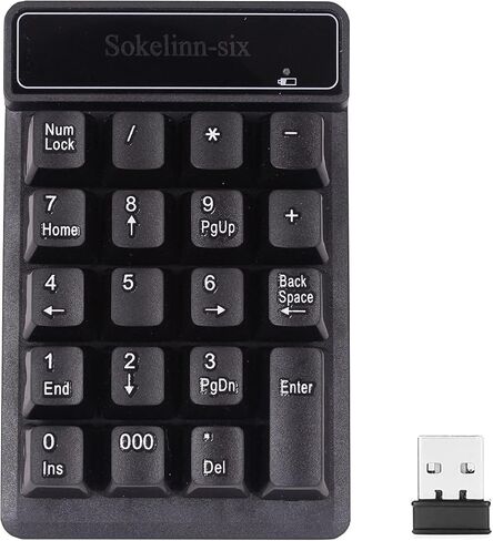 Sokelinn-six Numeric Keyboard,2.4G Wireless 19 Keyboard Number Pad Silent Keypad USB Receiver for Laptop Notebook Windows System in Kuwait