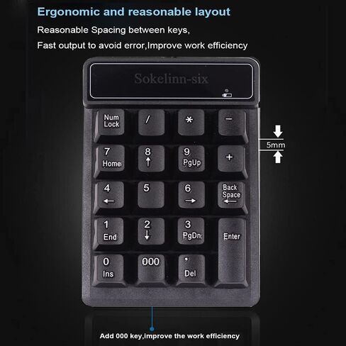 Sokelinn-six Numeric Keyboard,2.4G Wireless 19 Keyboard Number Pad Silent Keypad USB Receiver for Laptop Notebook Windows System in Kuwait