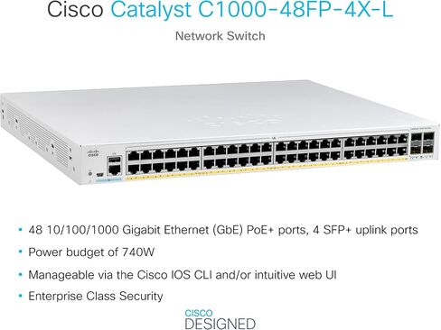 Cisco Catalyst 1000-48FP-4X-L Network Switch, 48 Gigabit Ethernet PoE+ Ports, 740W PoE Budget, 4 10G SFP+ Uplink Ports, Enhanced Limited (C1000-48FP-4X-L) in Saudi Arabia