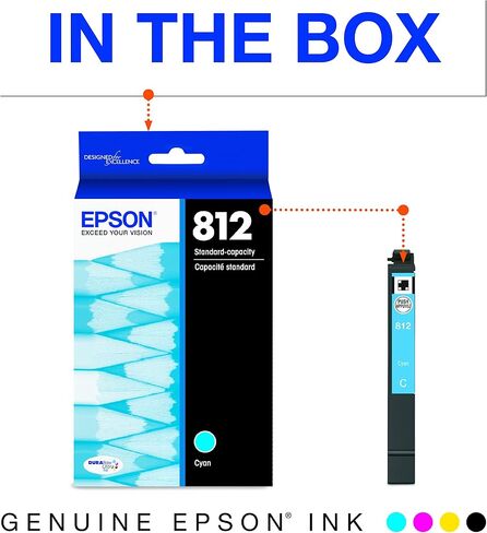 Epson 812 DURABrite Ultra Ink Standard Capacity Cyan Cartridge (T812220-S) Works with Workforce Pro WF-7310, WF-7820, WF-7840, Workforce EC-C7000 in Saudi Arabia