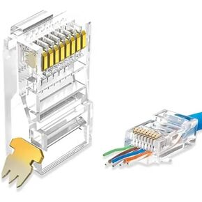 موصل RJ45 Cat6 Cat5 ينتهي بمنفذ إيثرنت 8P8C مطلي بالذهب من خلال القابس (100 قطعة) in Saudi Arabia