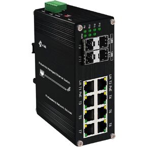 Industrial 8 Ports L2 Managed Gigabit PoE Fiber Switch with 4 1000Base-X SFP Slots Layer 2+ Web Management Din Rail Network Switch 802.3at 30W Support QOS, VLAN, Ring Network, IGMP 48-57V DC Input in Kuwait