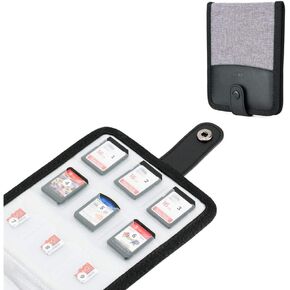 جراب محفظة لبطاقات الذاكرة لـ 18 بطاقة SD SDHC SDXC أو TF Micro SD أو Nintendo Switch NS مع ورق ملاحظات وملصقات أرقام سهلة تنظيم البطاقات - رمادي in Kuwait