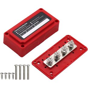 Power Distribution Block Bus Bar, 4 x 5/16" (M8) Studs Automotive Marine Battery Busbar Terminal Block with Cover 12 Volt Negative&Positive