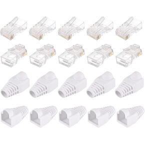 PATIKIL RJ45 Cat6 Connectors RJ45 Ends 8P8C Modular Plug Pass Through Connector with Blue Boots Cover for Ethernet Network Cable, Pack of 50