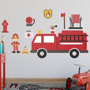 Firemand & Firetruck Peel and Stick Wall Stickers for Boy or Girl I Nursery Wall Decor I Wall Decal for Child Room Decorations I Multiple Sizes Options (Wide 27" x 14" Height) in Kuwait