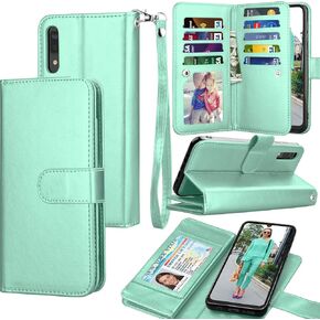 Galaxy A50 Case, Galaxy A30S / A50S / A50 Wallet Case, Luxury Cash Credit Card Slots Holder Carrying Folio Flip PU Leather Cover [Detachable Magnetic Hard Case] for Samsung A50/A30S/A50S [Turquoise]