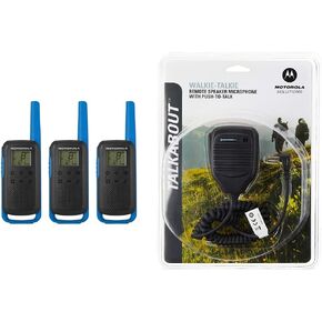 موتورولا سولوشنز، محمول FRS، T270TP، Talkabout، راديو ثنائي الاتجاه، قابل لإعادة الشحن، 22 قناة، 25 ميل، أسود مع أزرق، 3 عبوات in Kuwait