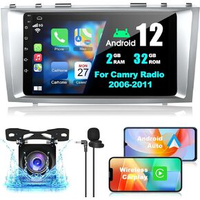 راديو سيارة Android 12 لسيارة Toyota Camry 2006-2011، ستيريو 2G+32G Camry مع Carplay لاسلكي ودعم Android التلقائي بلوتوث/التحكم الصوتي/GPS/WiFi/كاميرا احتياطية/SWC/FM، راديو IPS بشاشة تعمل باللمس 9 بوصة in Kuwait
