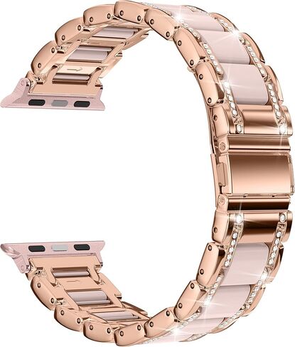 Moolia Metal Band Compatible with Apple Watch Band 38/40/41/42mm Women Rhinestones Resin Wristband Bling Diamond Bracelet for iWatch Series 11 10 9 8 7 6 5 4 3 2 1, Rose Gold/Pink in Saudi Arabia