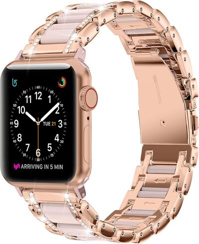 Moolia Metal Band Compatible with Apple Watch Band 38/40/41/42mm Women Rhinestones Resin Wristband Bling Diamond Bracelet for iWatch Series 11 10 9 8 7 6 5 4 3 2 1, Rose Gold/Pink in Saudi Arabia