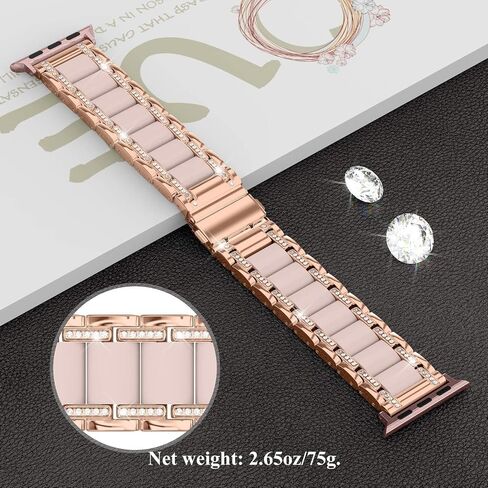 Moolia Metal Band Compatible with Apple Watch Band 38/40/41/42mm Women Rhinestones Resin Wristband Bling Diamond Bracelet for iWatch Series 11 10 9 8 7 6 5 4 3 2 1, Rose Gold/Pink in Saudi Arabia
